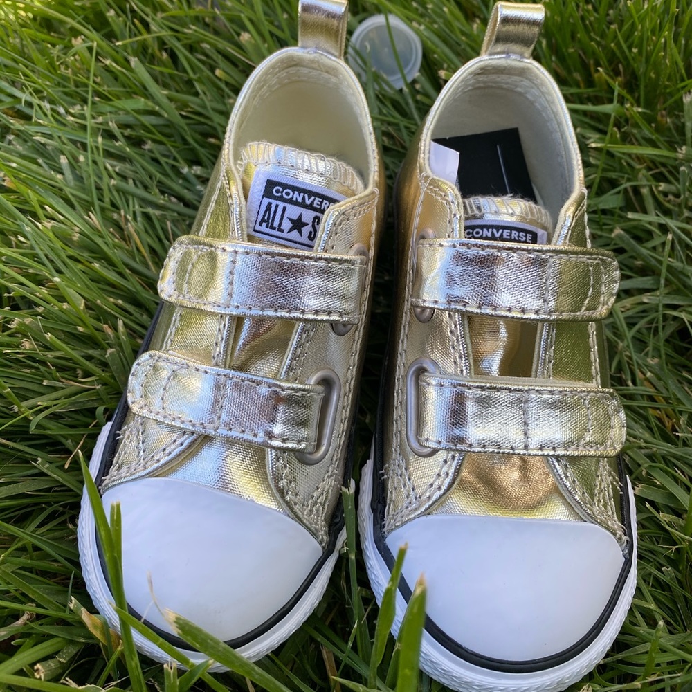 Gold Velcro Girls Converse